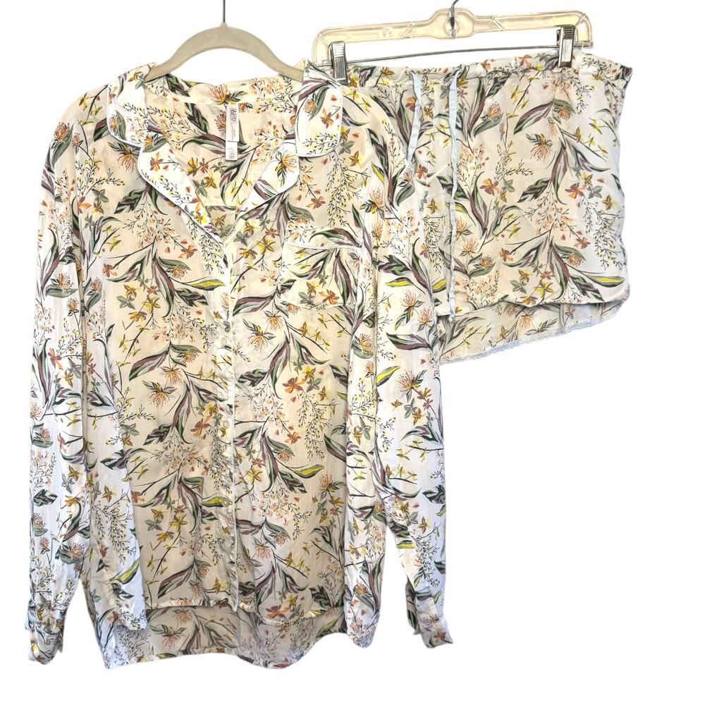 Gilligan & O'Malley Botanical Floral Print Pajama Set Long Sleeve Shorts